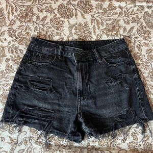 Distressed Black Denim Shorts